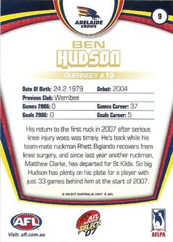 2007 Select AFL Supreme #9 Ben Hudson Back